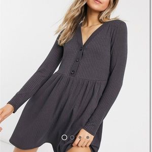 New look cardigan style smock mini dress in gray